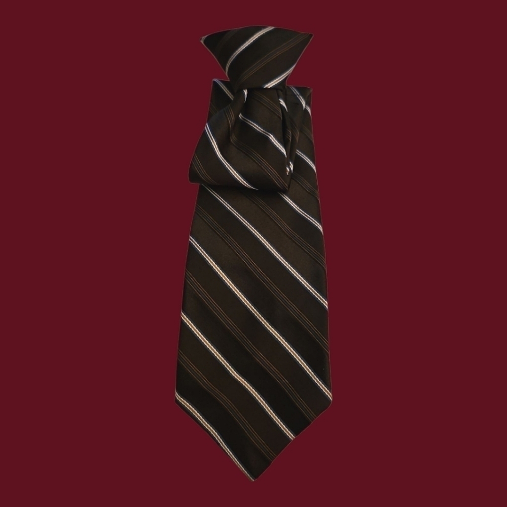 3/$30 Vtg SEARS 1980s Brown and White Striped Slim Clip-on Tie